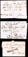 ALICANTE PREF. - ALICANTE P.E. 12 N - CONJUNTO 3 CARTAS CIRC. A JATIVA - ...-1850 Prephilately