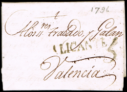 ALICANTE PREF. - ALICANTE P.E. 12 N - CARTA CIRC.  A VALENCIA 1796 - PORTEO 5 - ...-1850 Préphilatélie