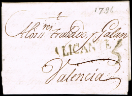 ALICANTE PREF. - ALICANTE P.E. 12 N - CARTA CIRC.  A VALENCIA 1796 - PORTEO 5 - ...-1850 Vorphilatelie