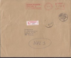 Denmark Registered Einschreiben FREDERIKSSUND (HANDELSBANKEN) Label 1980 Meter Stamp Cover Brief To HØRSHOLM (2 Scans) - Frankeermachines (EMA)