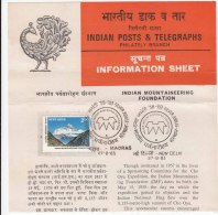 Stamped Information On Indian Mountaineering Foundation,  Support For Climbing, Skiing, Trekking, Glacier,  India 1983 - Escalade