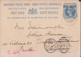 Br India Queen Victoria, UPU Postal Card Used In ADEN, G02 Postmark, Sent To England, Inde Indien Condition As Scan - 1882-1901 Impero