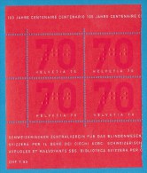 N° 1753 Centenaire De L'Union Centrale Suisse Pour Le Bien Des Aveugles/ Bloc De 4 Timbres - Nuevos