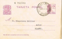 7080. Entero Postal SANTA COLOMA De FARNES (Geerona) 1934. Republica - 1931-....