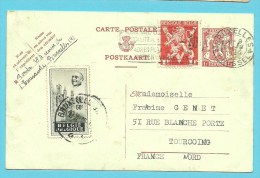 724u+782 (timbre Surtaxe / Toeslagzegel) Op Entier (-10%) Met Stempel BRUXELLES Naar Tourcoing (France) - 1946 -10%