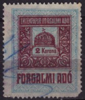 1921 Hungary - Value Added Tax (VAT) FISCAL BILL Tax - Revenue Stamp - 2 K - Used - Revenue Stamps