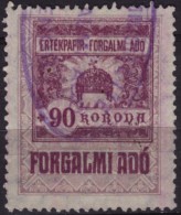 1921 Hungary - Value Added Tax (VAT) FISCAL BILL Tax - Revenue Stamp - 90 K - Used - Steuermarken