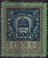 1921 1923 Hungary - Value Added Tax (VAT) FISCAL BILL Tax - Revenue Stamp - 500 K - Used - Fiscaux