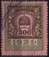 1921 1923 Hungary - Value Added Tax (VAT) FISCAL BILL Tax - Revenue Stamp - 300 K - Used - Revenue Stamps