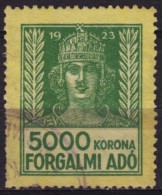 1923 Hungary - Value Added Tax (VAT) FISCAL BILL Tax - Revenue Stamp - 5000 K - Used - Fiscales