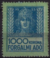 1923 Hungary - Value Added Tax (VAT) FISCAL BILL Tax - Revenue Stamp - 1000 K - Used - Fiscaux