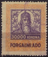 1923 Hungary - Value Added Tax (VAT) FISCAL BILL Tax - Revenue Stamp - 30000 K - Used - Revenue Stamps