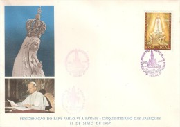 Fátima - Envelope Do Cinquentenário Das Aparições - Filatelia  Peregrinação Do Papa Paulo VI A Fátima - Santarem