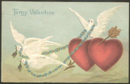 VALENTINE DAY HEART LITHO OLD EMBOSSED POSTCARD 1908 - Valentine's Day