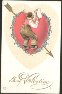VALENTINE DAY HEART LITHO OLD EMBOSSED POSTCARD 1915 - Valentine's Day