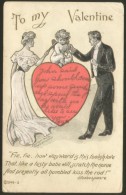 VALENTINE DAY LOVE HEART LITHO OLD EMBOSSED POSTCARD 1909 - Valentinstag
