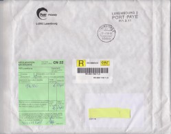 Luxembourg Registered Letter Port Payé Bar Code With Customs Declaration - Circulated 2014 - Andere & Zonder Classificatie