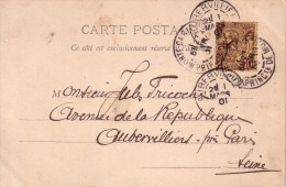 MONACO - MONTE CARLO PRINCIPAUTE DU 27-2-1901 SUR 10c N°14/CARTE POSTALE POUR AUBERVILLIERS - COTE TIMBRE OBLITERE 19€. - Autres & Non Classés