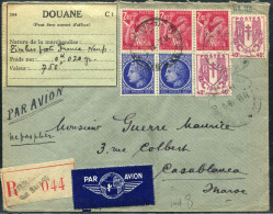 FRANCE - CHAINES BRISÉES - N° 672 (2) + 674 (2) + 654 (3) / LR AVION DE TOULOUSE LE 18/3/1945, POUR CASABLANCA - TB - 1941-66 Stemmi E Stendardi