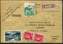 FRANCE - CÉRÈS DE MAZELIN - N° 676 (2) + 809 + 842A / CP RECOMMANDÉE DE RABASTENS LE 19/11/1949, POUR LE MANS - TB - 1945-47 Ceres Of Mazelin