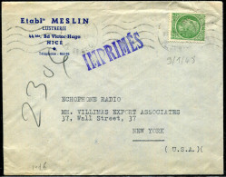 FRANCE - CÉRÈS DE MAZELIN - N° 680 / IMPRIMÉS, O.M. NICE LE 9/1/1948, POUR NEW YORK - TB - 1945-47 Ceres (Mazelin)