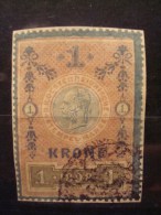 AUTRICHE . FISCAUX . 1KRONE De 1898 Oblitéré Sur Fragment - Fiscaux