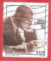 ITALIA REPUBBLICA USATO - 2013 - 150° Anniversario Nascita Gabriele D´Annunzio - € 0,70 - S. 3381 - 2011-20: Gebraucht