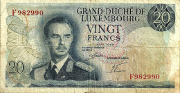 LUXEMBOURG 20 FRANCS BLUE MAN HEAD FRONT & CASTLE BACK DATED 06-03-1966 F+ P54a READ DESCRIPTION!! - Lussemburgo