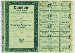 Damiani, Statuts à Marseille Et Siege à Bastia, Corse, Tirage De 400 Parts De Fondateur - Agriculture