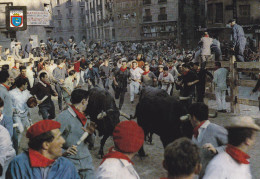 CPSM PAMPLONA GARCONS COURANTDANS LA RUE APRES TAUREAUX ANIMATION - Taureaux