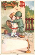 UN TENERO ABBRACCIO ... PER LA DICHIARAZIONE ! GRAZIOSA CARTOLINA ILLUSTRATA D'EPOCA - Valentine's Day