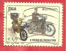 ITALIA REPUBBLICA USATO - 2013 - Europa - Motocicli Usati Per Servizio Postale - Veicolo Portalettere - € 0,70 - S. 3390 - 2011-20: Oblitérés