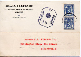 BELGIQUE CARTE CENSUREE POUR L'ANGLETERRE 1940 - Guerra '40-'45 (Storia Postale)