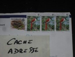 LETTRE SEYCHELLES AVEC YT 802 X 3 ET 739 - REPTILE TORTUE GEANTE - OISEAU GOBE MOUCHE PARADIS NOIR - Seychelles (1976-...)