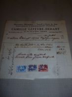 FF Facture Camille Lefevre Dehant Menuiserie Tamines 1933 Timbres Fiscaux - 1900 – 1949