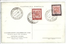 250/500 - "CELEBRAZIONI COLOMBIANE 1958 " GENOVA. Convegno Delle Comunicazioni - Christopher Columbus