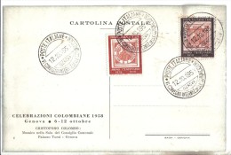 251/500 - "CELEBRAZIONI COLOMBIANE 1958 " GENOVA. Convegno Delle Comunicazioni - Christophe Colomb