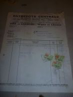 FF Facture  Entrepots Centraux Timbres Fiscaux Vins Et Liqueurs Bruxelles Midi 1935 - 1900 – 1949