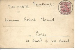 Post-karte En-tête Lessing-Gymnasium Frankfurt-am-Main Pour Paris 1908 - Autres & Non Classés