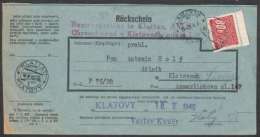 BuM0736 - Böhmen Und Mähren (1942) Klattau - Klatovy (acknowledgment Of Receipt) Tariff: 80h (local Tariff!) - Lettres & Documents