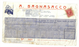 A. BAGNASACCO CONTRATTO DI TRASPORTO RICEVUTA DI CONSEGNA 1936 C.1487 - Otros & Sin Clasificación