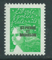 St Pierre Et Miquelon N° 793 XX Série Courante : Marianne Du 14 Juillet Sans Valeur Vert Sans Charnière,TB - Unused Stamps