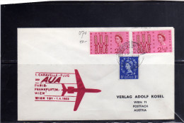 GREAT BRITAIN GRAN BRETAGNA 1 APR 1963 FIRST FLIGHT LONDON PARIS FRANKFURT WIEN CARAVELLE FLUG AUA  FDC COVER - 1952-71 Ediciones Pre-Decimales