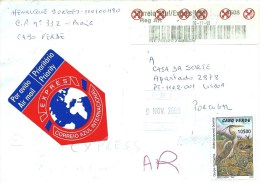 LETTRE PAR AVION POST BLEU / EXPRESS - CAP VERT / CAP VERDE - TIMBRE OISEAUX  Ardea (purpura) Boumei - Kap Verde