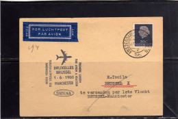 NETHERLANDS - PAESI BASSI - HOLLAND - NEDERLAND - OLANDA  1 6 1960 AMSTERDAM BRUXELLES (BRUSSEL) MANCHESTER FIRST FLIGHT - Airmail