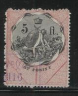 HUNGARY ALLEGORIES 1881 5FT BLACK & ROSE WMK FT REVENUE BAREFOOT 127 PERF 11.50 X 11.50 - Fiscales