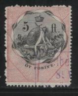 HUNGARY ALLEGORIES 1881 5FT BLACK & ROSE WMK FT REVENUE BAREFOOT 127 PERF 11.50 X 11.50 - Fiscale Zegels