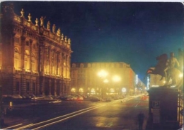 Torino - Piazza Castello - Palazzo Madama E Via Roma Notturno - Formato Grande Viaggiata - D2 - Lugares Y Plazas