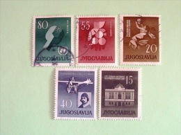 Yugoslavia 1960 Serbian Theater Woman Rusijan Plane Hand Holding Fruits Atom And UN Emblem - Used Stamps