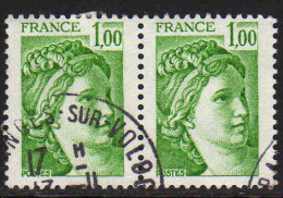 FRANCE : N° 1973 Oblitéré En Paire Horizontale (Type Sabine) - PRIX FIXE  - - 1977-1981 Sabina Di Gandon